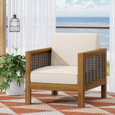 Acacia Wood Club Chair with Wicker Accents