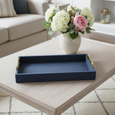 Navy Blue Linen and Wooden Tray
