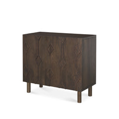 36" Solid Wood Carved Geometric Accent Cabinet With Two Doors
