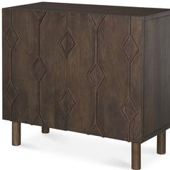 36" Solid Wood Carved Geometric Accent Cabinet With Two Doors