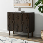 36" Solid Wood Carved Geometric Accent Cabinet With Two Doors
