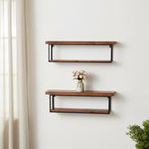 36" Two-Level Wood and Metal Accent Shelf Set