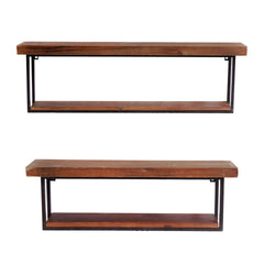 36" Two-Level Wood and Metal Accent Shelf Set