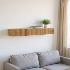 59" Natural Ribbed Solid Wood Floating Shelf