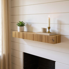 59" Natural Ribbed Solid Wood Floating Shelf