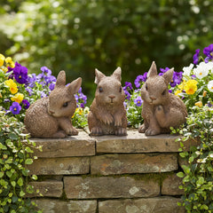 Set of Three Brown Resin Bunny Outdoor Statues