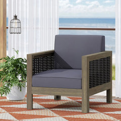 Acacia Wood Club Chair with Wicker Accents