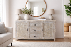 Hand-carved Antique Finish Reclaimed Wood Sideboard