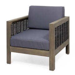Acacia Wood Club Chair with Wicker Accents