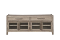 White Oak TV Console with Seeded Glass Doors