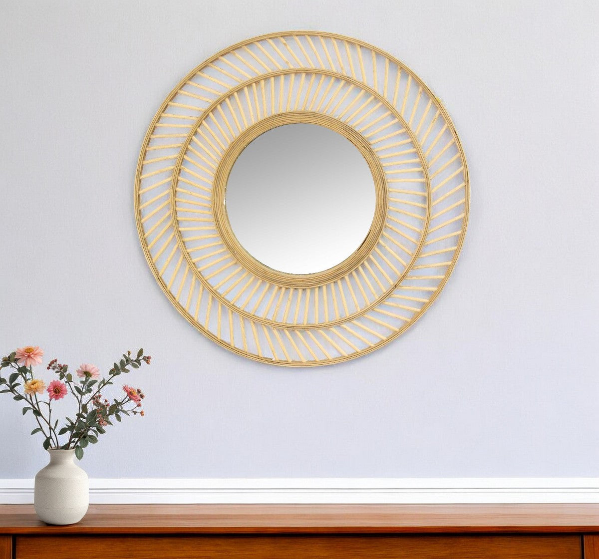 Boho Woven Wicker Wall Mirror