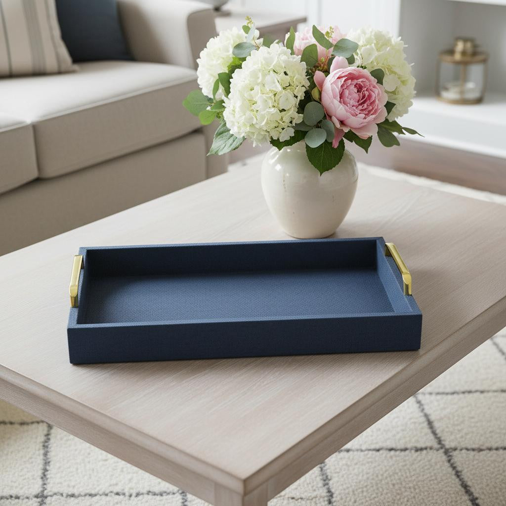 Navy Blue Linen and Wooden Tray