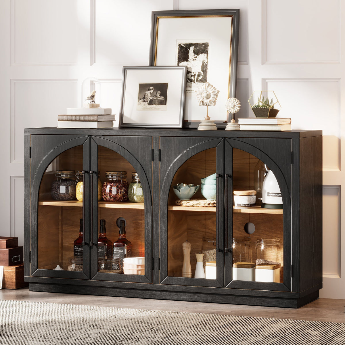 Arched Glass Door Sideboard Cabinet