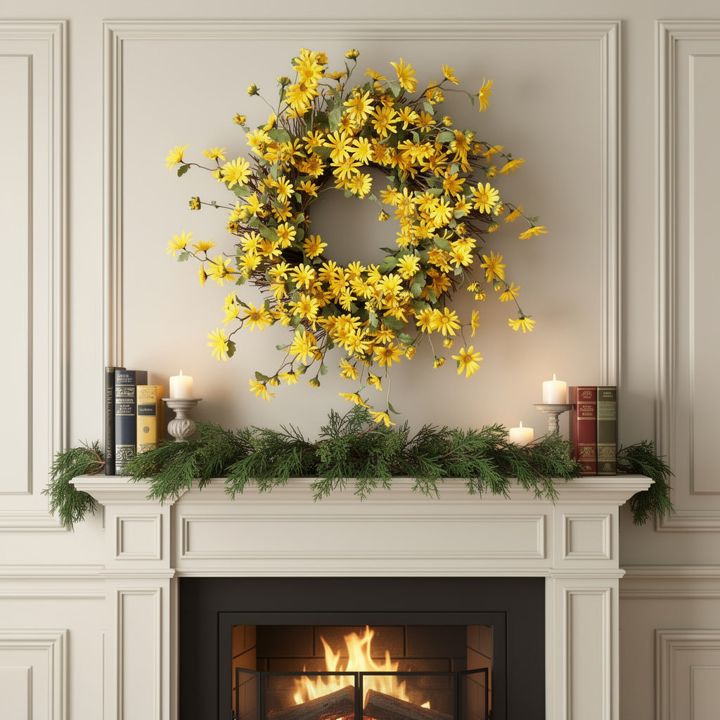 23" Spring Daisy Artificial Wreath