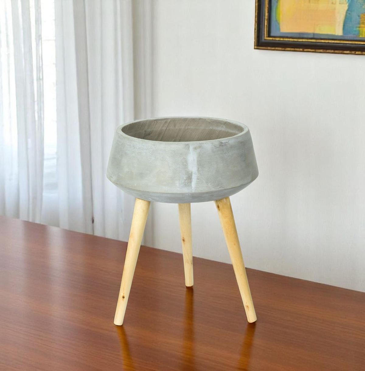 Cement & Wood Planter with Stand