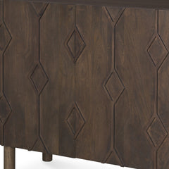 36" Solid Wood Carved Geometric Accent Cabinet With Two Doors