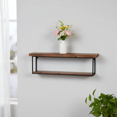 36" Two-Level Wood and Metal Accent Shelf Set