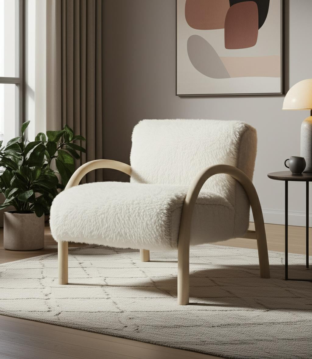 Faux Fur & Wood Accent Arm Chair
