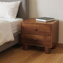 15" Chestnut Solid Wood Square Two Drawer Nightstand