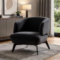 Black Velvet & Steel Lounge Chair