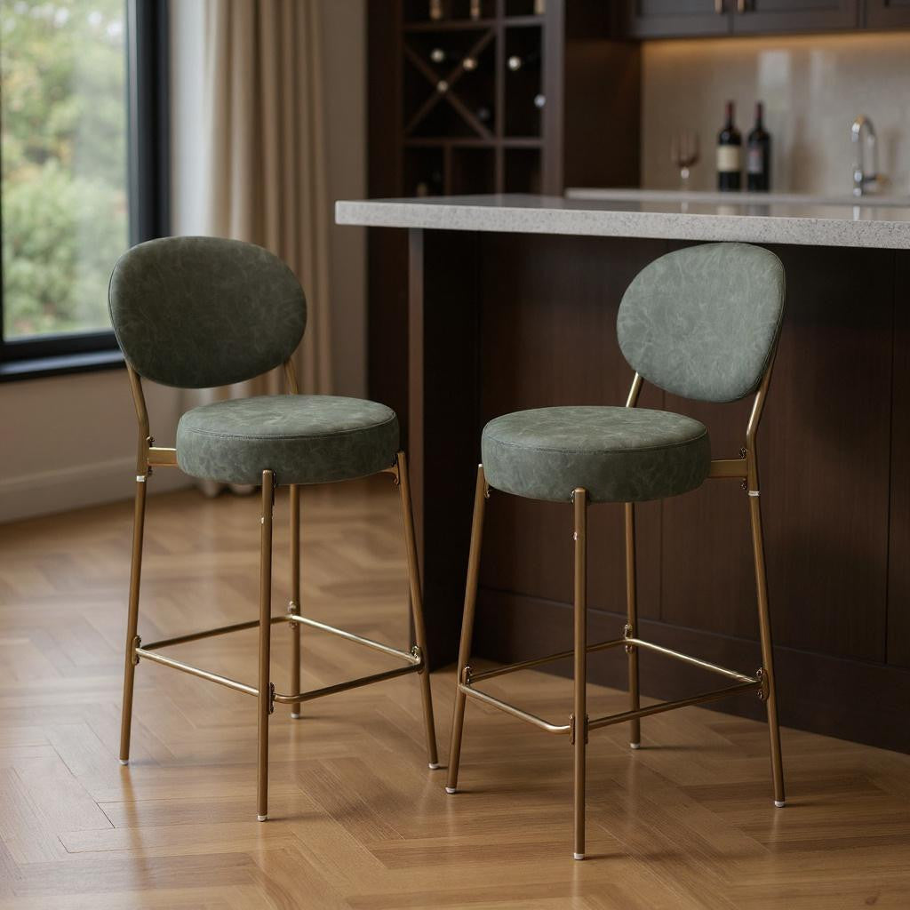 Green and Gold Low Back Bar Chair Set