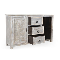 Hand-carved Antique Finish Reclaimed Wood Sideboard
