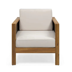 Acacia Wood Club Chair with Wicker Accents