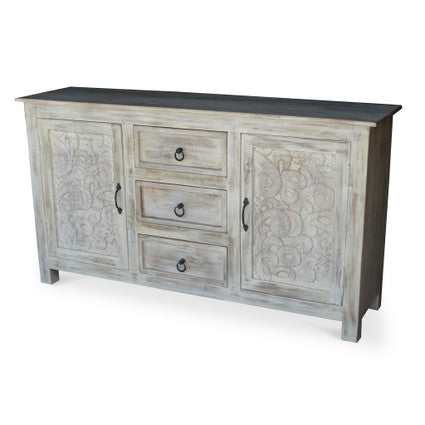 Hand-carved Antique Finish Reclaimed Wood Sideboard