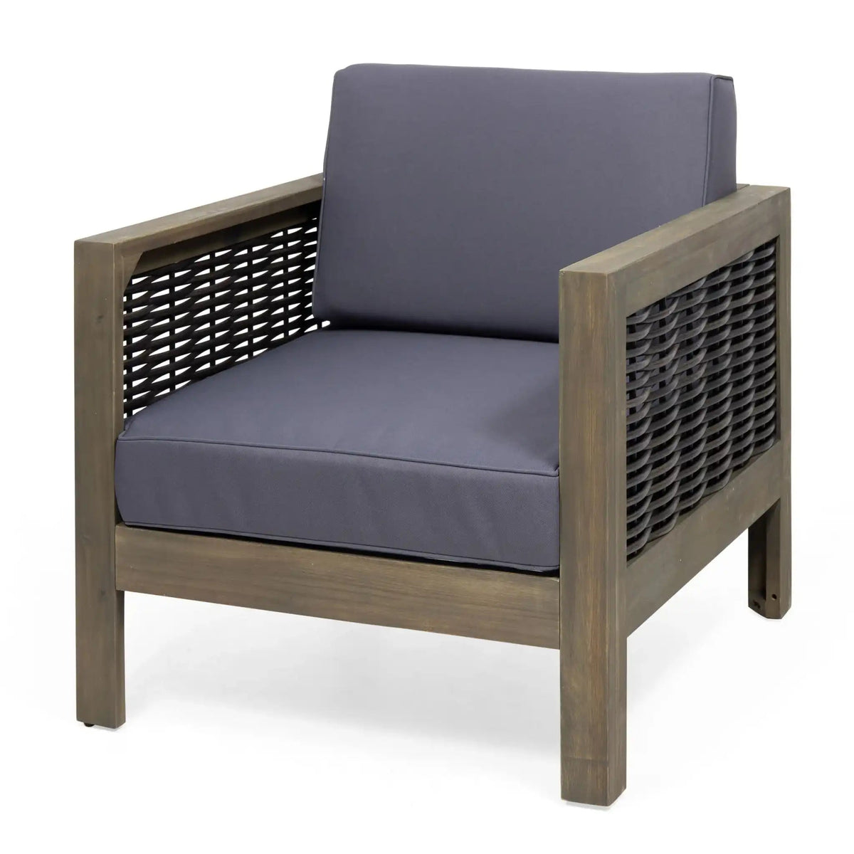 Acacia Wood Club Chair with Wicker Accents