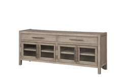 White Oak TV Console with Seeded Glass Doors