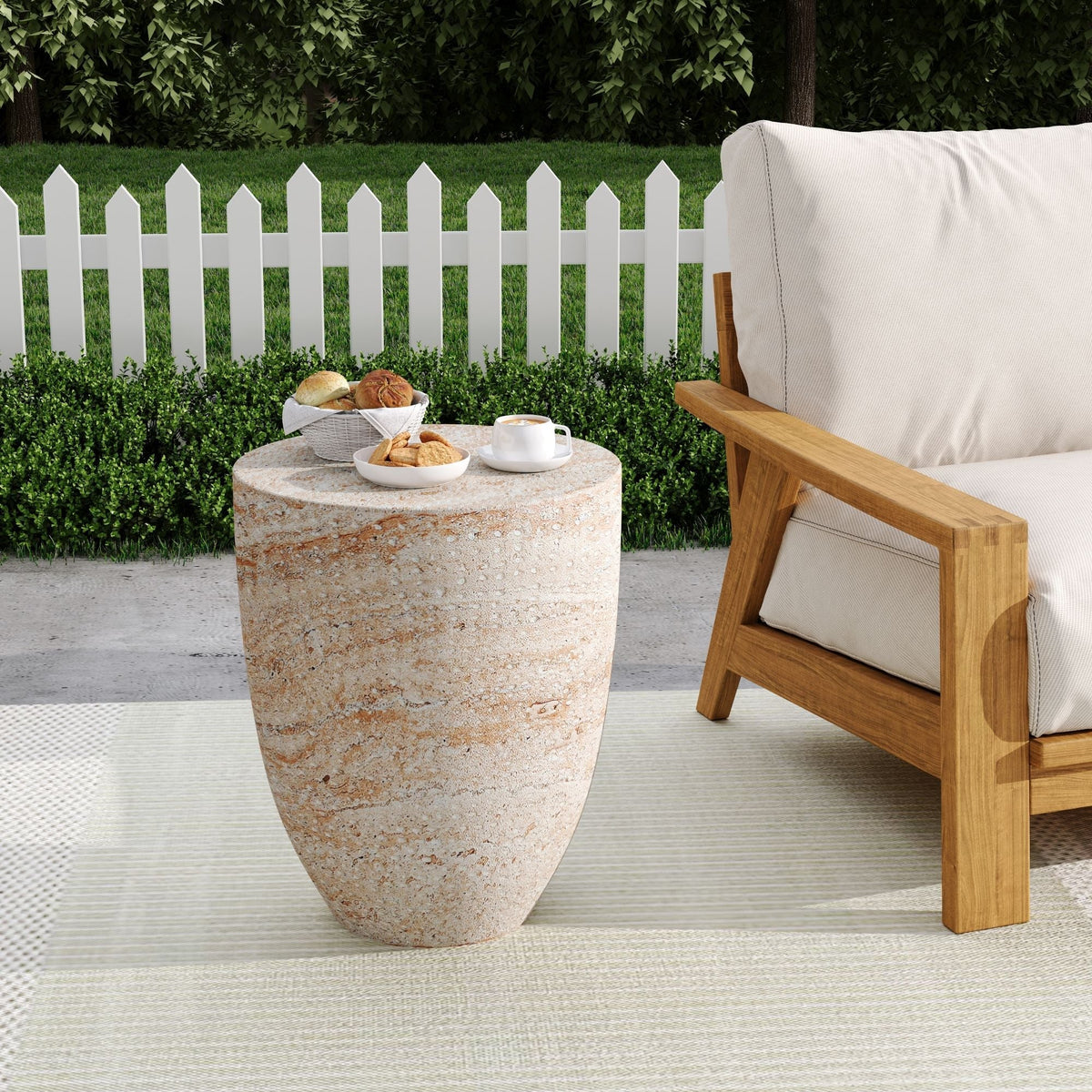 Travertine-Inspired Concrete Side Table
