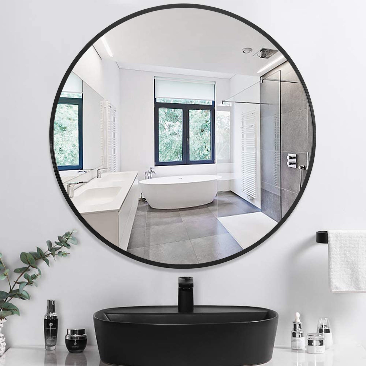 Minimal Black Round Wall Mirror - Radiant HomeLiving