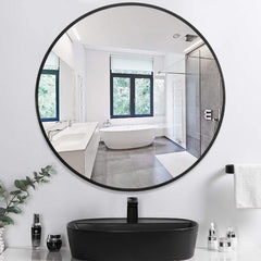Minimal Black Round Wall Mirror - Radiant HomeLiving
