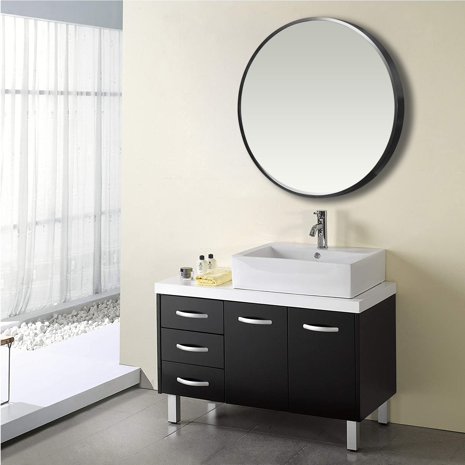 Minimal Black Round Wall Mirror - Radiant HomeLiving