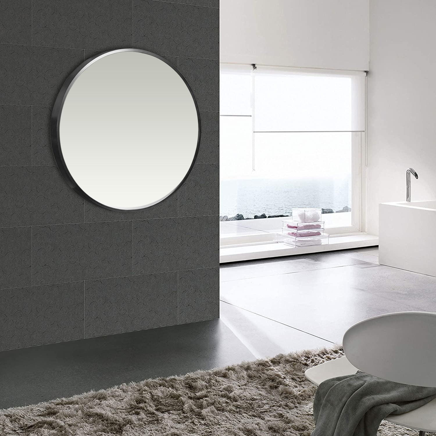 Minimal Black Round Wall Mirror - Radiant HomeLiving